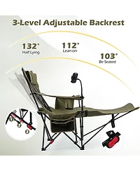 Sugift 2-in-1 Reclining Camping Chair Converting to Lounger with 3-Level Adjustable Backrest