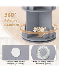 Sugift 2-Tier Rotating Kids Bookshelf 360-Degree Spinning Storage Rack with Bear Baffles
