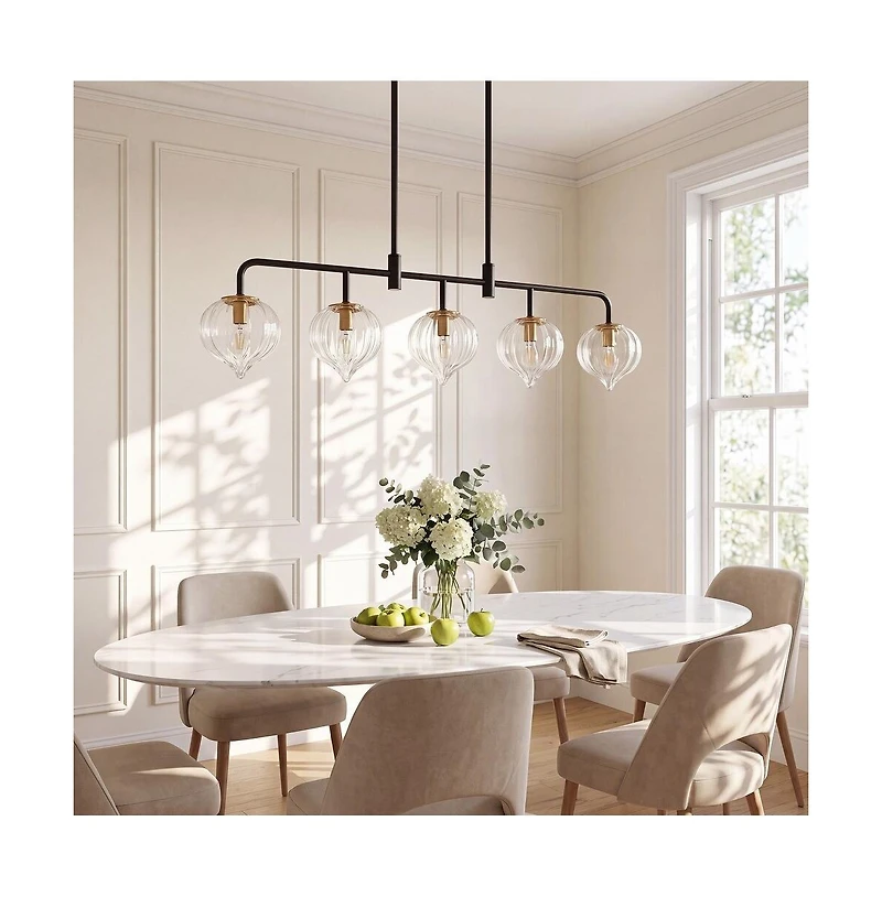Tribesigns 5-Light Linear Kitchen Island Pendant Light with Adjustable Downrods