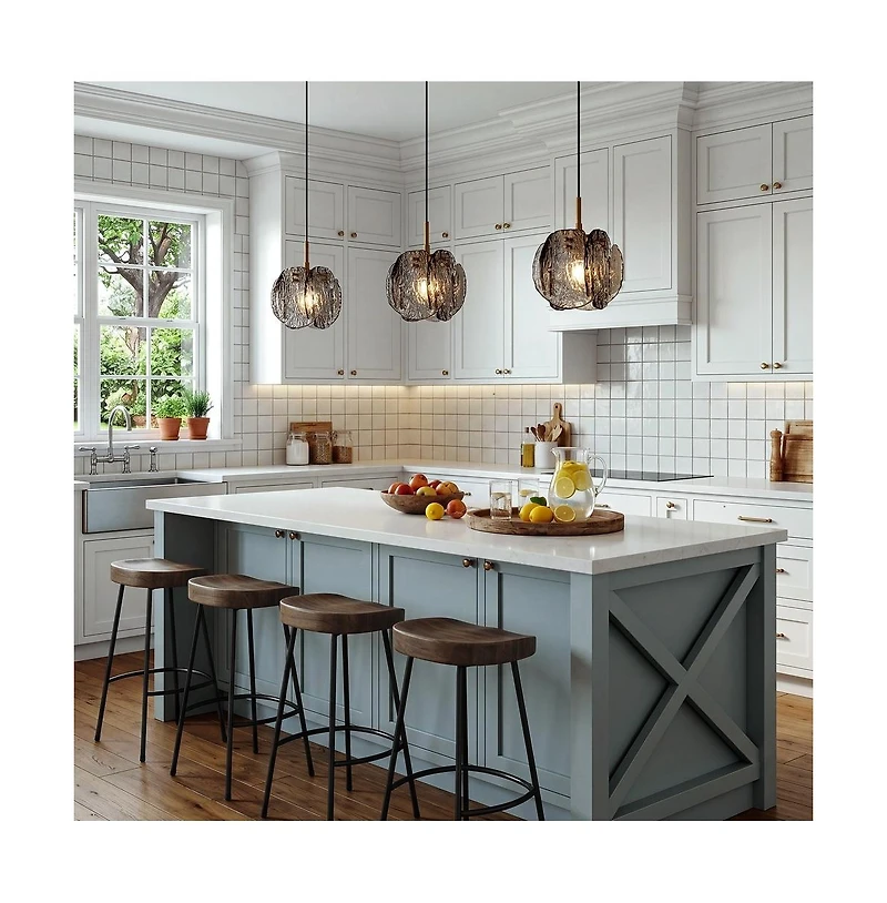 Tribesigns 1-Light Smoky Glass Pendant Light with Adjustable Height
