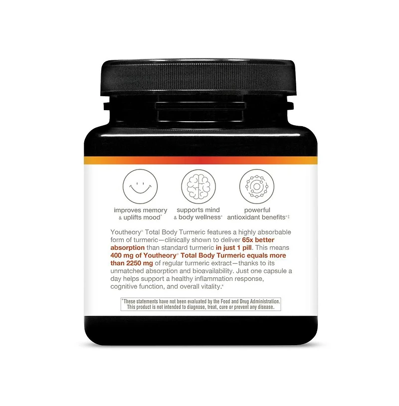 Youtheory Total Body Turmeric, Vegetarian Capsules, 60 Count, Supports Healthy Inflamation Response and Cognition