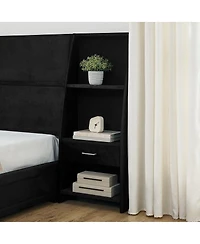 Streamdale Furniture Queen Velvet Storage Platform Bed Frame with Bookcases and Drawer