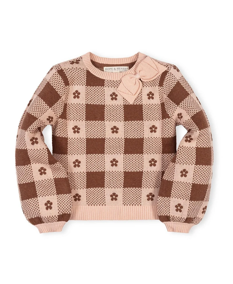 Hope & Henry Little and Big Girls' (Xxs-l) Organic Bow Detail Intarsia Sweater