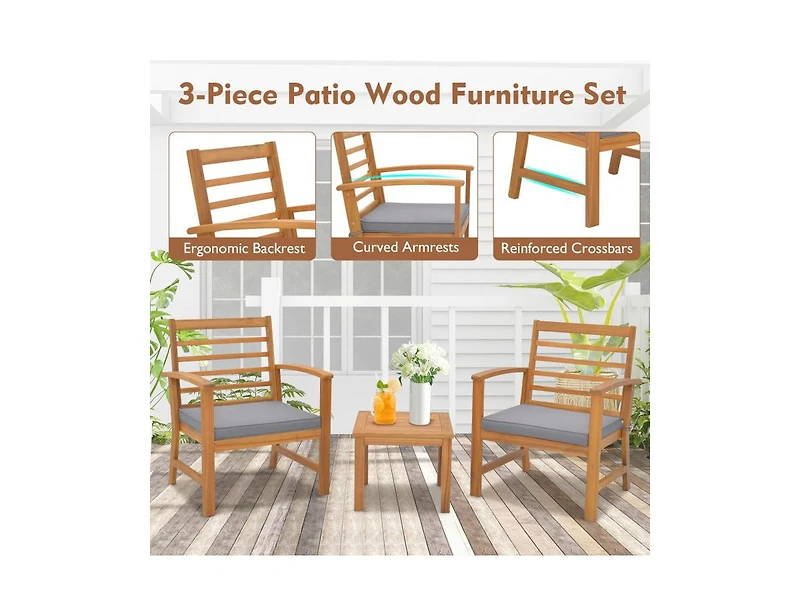 Boyel Living 3 Pieces Outdoor Furniture Set with Soft Seat Cushions