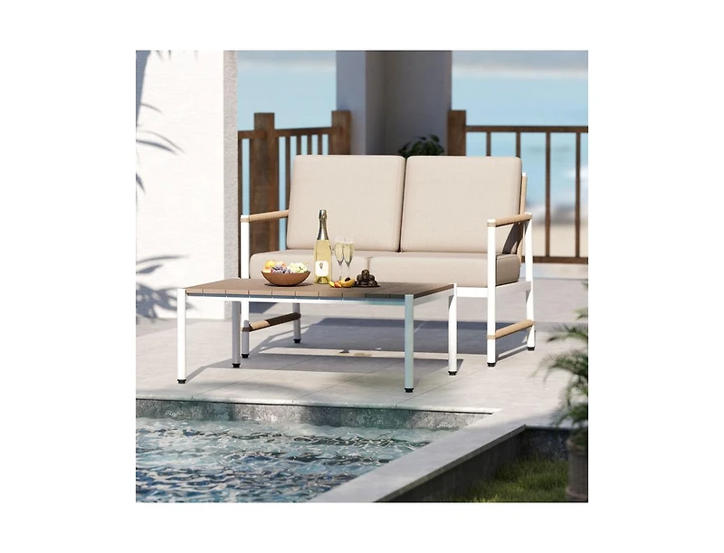 Boyel Living Patio Loveseat Sofa with Coffee Table Set with Thick Cushions