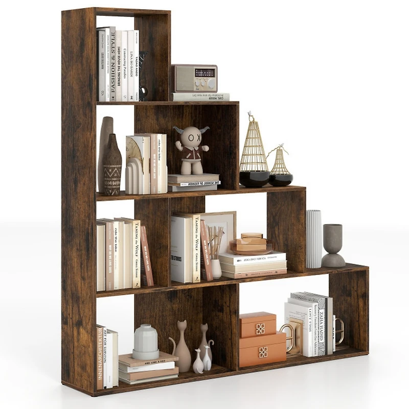 Sugift 4-Tier Stepped Bookshelf Freestanding Ladder Storage Shelf with 6 Open Cubes