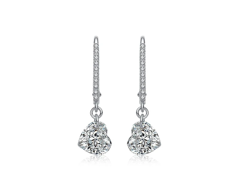 Rachel Glauber Brilliant Gold Plated Cz Heart Drop Hoop Earrings