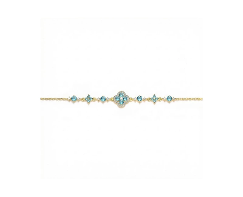 GiGiGirl Radiant 14K Gold Plated Cz Clover and Floral Charms Bracelet