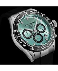 Stuhrling Aquamaster 4050 Men's 43mm VK63 Meca-Quartz Chronograph Watch, Ice Blue Sunray Dial, Black Tachymeter Bezel, Black Silicone Strap, 100M Wr