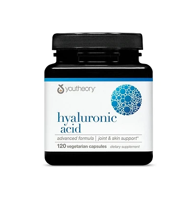 Youtheory Hyaluronic Acid Advanced Formula Joint Support Supplement with Boswellia Extract Skin Health Supplement 120 Vegetarian Capsules