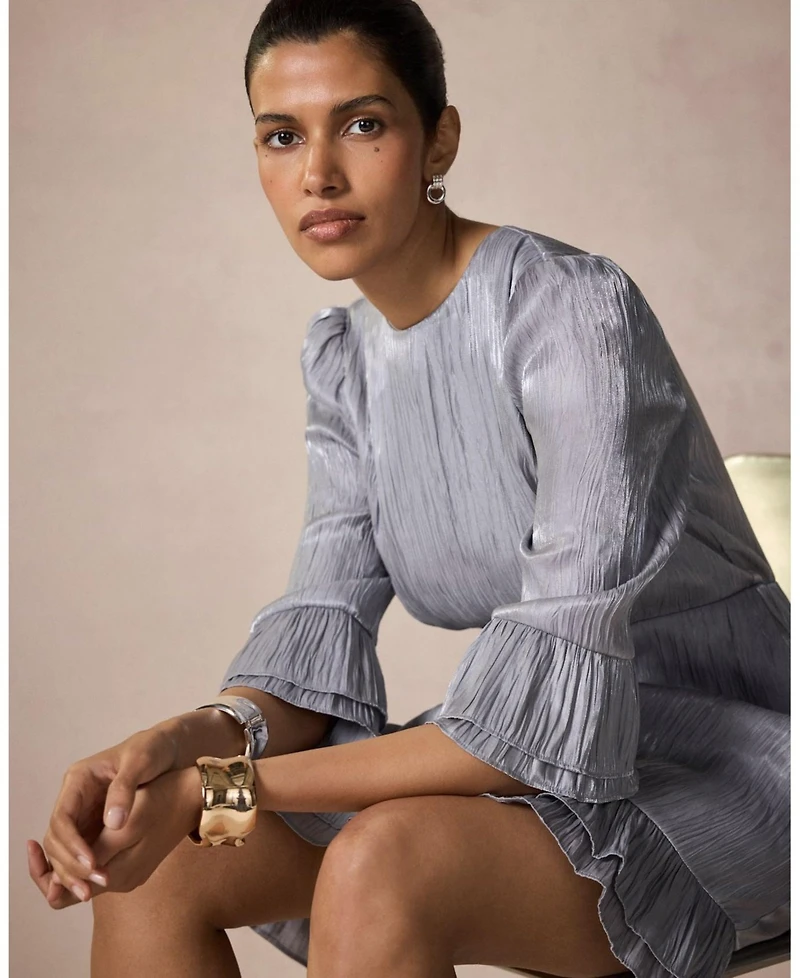 Mint Velvet Women's Metallic Ruffle 3/4-Sleeve Mini Dress