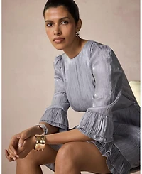 Mint Velvet Women's Metallic Ruffle 3/4-Sleeve Mini Dress