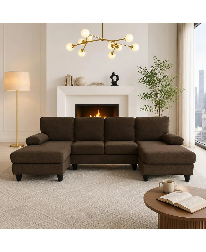 Streamdale Furniture U-Shaped Dual Chaise Sofa with Upholstered Armrests