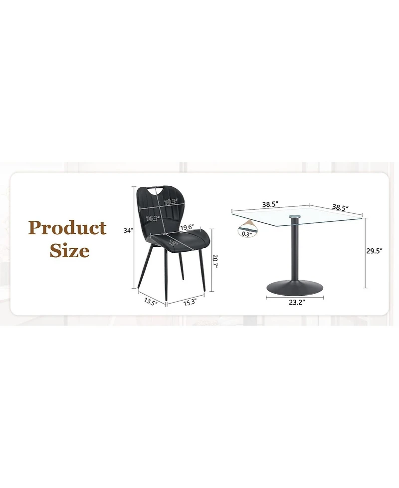 Streamdale Furniture Glass Dining Table and 4 Pu Chairs Set