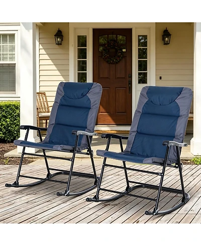 Mountaintop 2 Piece Outdoor Patio Furniture Set Folding Padded Rocking Chairs Bistro Style for Porch Camping Balcony
