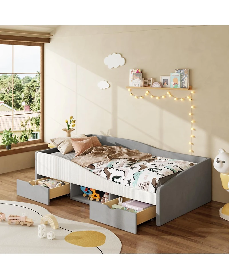 Streamdale Furniture Twin Size Upholstered Daybed Frame with 2 Storage Drawers