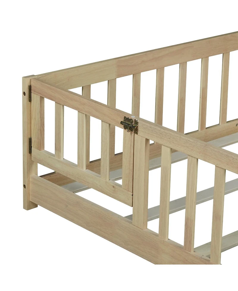 Streamdale Furniture Twin Size Wooden Floor Bed with Fence and Door