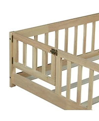 Streamdale Furniture Twin Size Wooden Floor Bed with Fence and Door