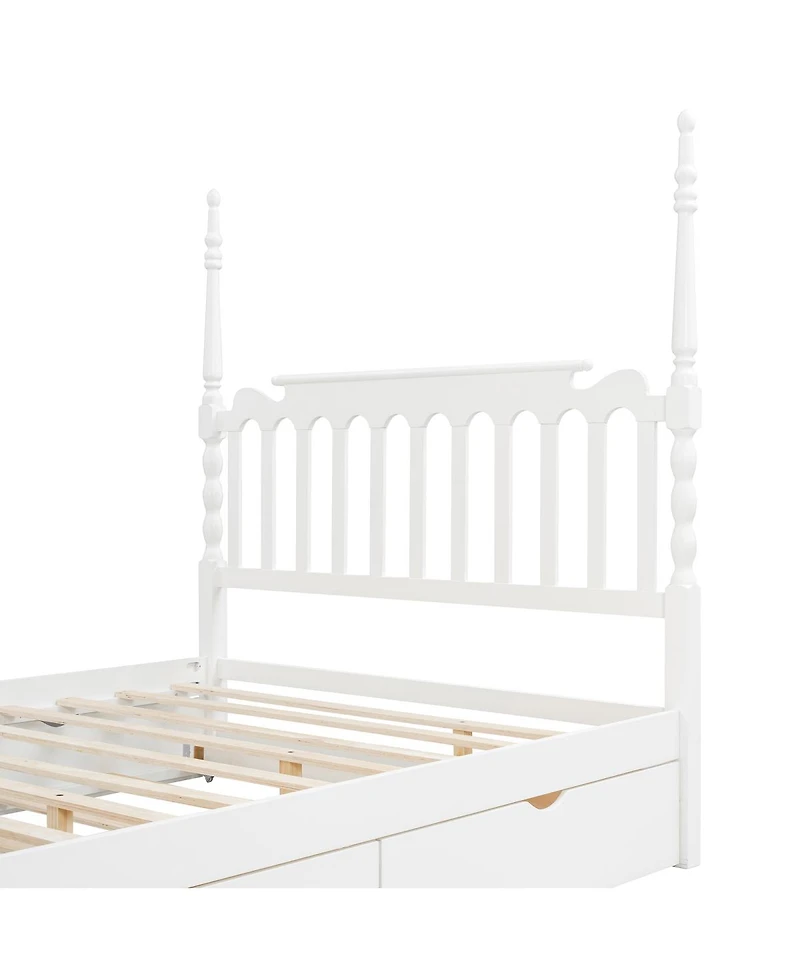 Streamdale Furniture Queen Size Platform Bed with Twin Xl Trundle and 2 Drawers