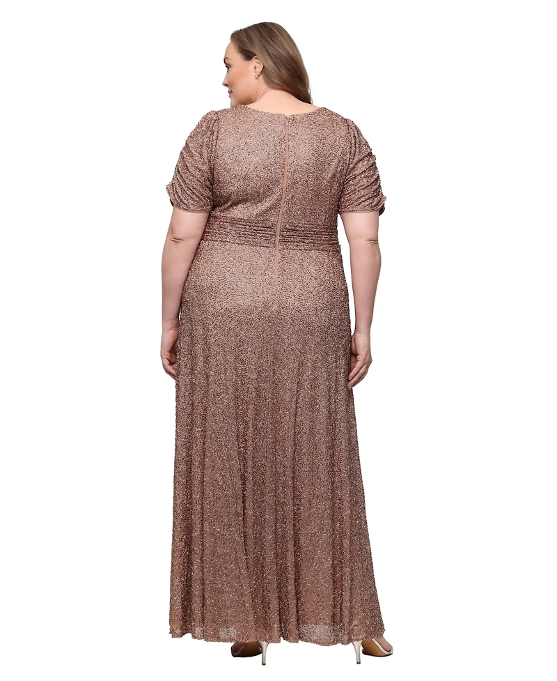Alex Evenings Plus Sequin A-Line V-Neck Dress