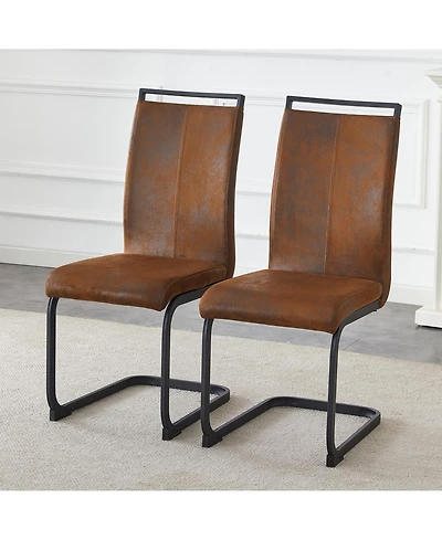 Flynama Set of 2 Vintage Tech Fabric Dining Chairs, 39.3" High Back Metal Frame Accent Chairs