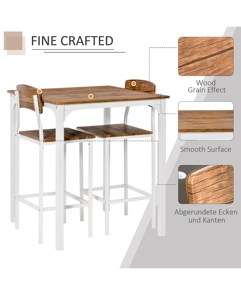Flynama 3-Piece Industrial Bar Set, Square Steel Frame Table and 2 Stools with Footrests