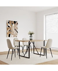 Flynama 5-Piece 55" Wood Tone Dining Set, Linen Chairs and Metal Base