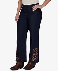 Ruby Rd. Petite Pull-On Wide-Leg Embroidered Denim Pants