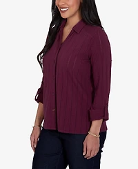 Ruby Rd. Petite Striped 3/4-Sleeve Henley Collar Blouse