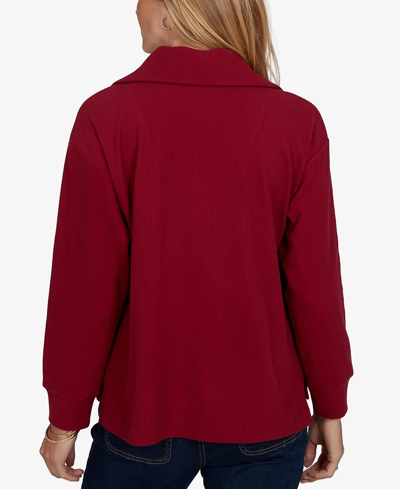Ruby Rd. Petite Knt Premium Rib Collared Long-Sleeve Top