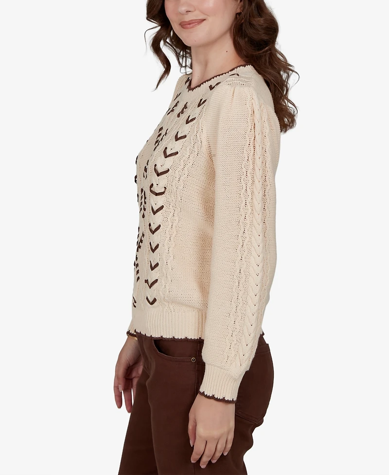 Ruby Rd. Petite Cable-Knit Scalloped-Trim Pullover