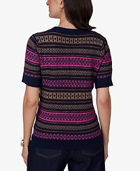 Ruby Rd. Petite Fair Isle Short-Sleeve Scoop Neck Sweater