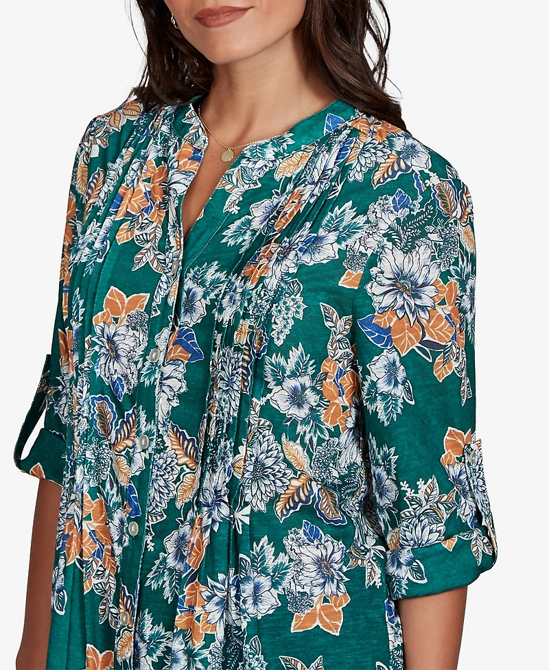 Ruby Rd. Petite Kensington Henley 3/4-Sleeve Floral Blouse