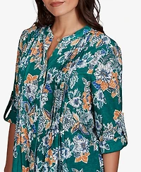Ruby Rd. Petite Kensington Henley 3/4-Sleeve Floral Blouse