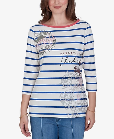 Ruby Rd. Petite Varsity Striped 3/4-Sleeve Boat-Neck Tee