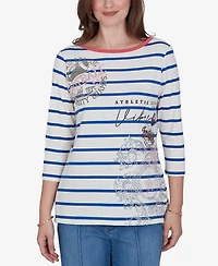 Ruby Rd. Petite Varsity Striped 3/4-Sleeve Boat-Neck Tee