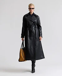 Avec Les Filles Women's Faux-Leather Belted Raglan-Sleeve Trench Coat