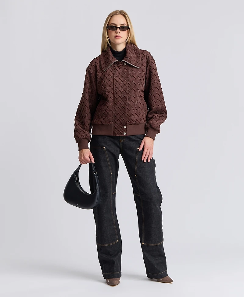 Avec Les Filles Women's Oversized Basketweave Faux Suede Bomber Coat