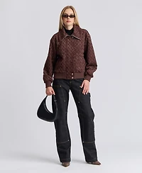 Avec Les Filles Women's Oversized Basketweave Faux Suede Bomber Coat