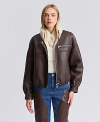 Avec Les Filles Women's Faux Shearling Oversized-Fit Bomber Jacket