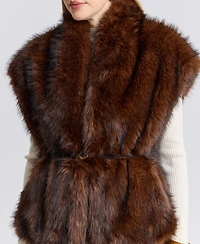 Avec Les Filles Women's Belted Faux Fur Shawl Collar Vest