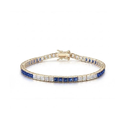Sterling Silver with Colored Cubic Zirconia Tennis Bracelet White Gold Plated or 14K