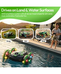 Contixo AV1 Amphibious 4WD Rc Stunt Car with Led Lights, Auto Demo and Usb-c Battery, Ages 6+