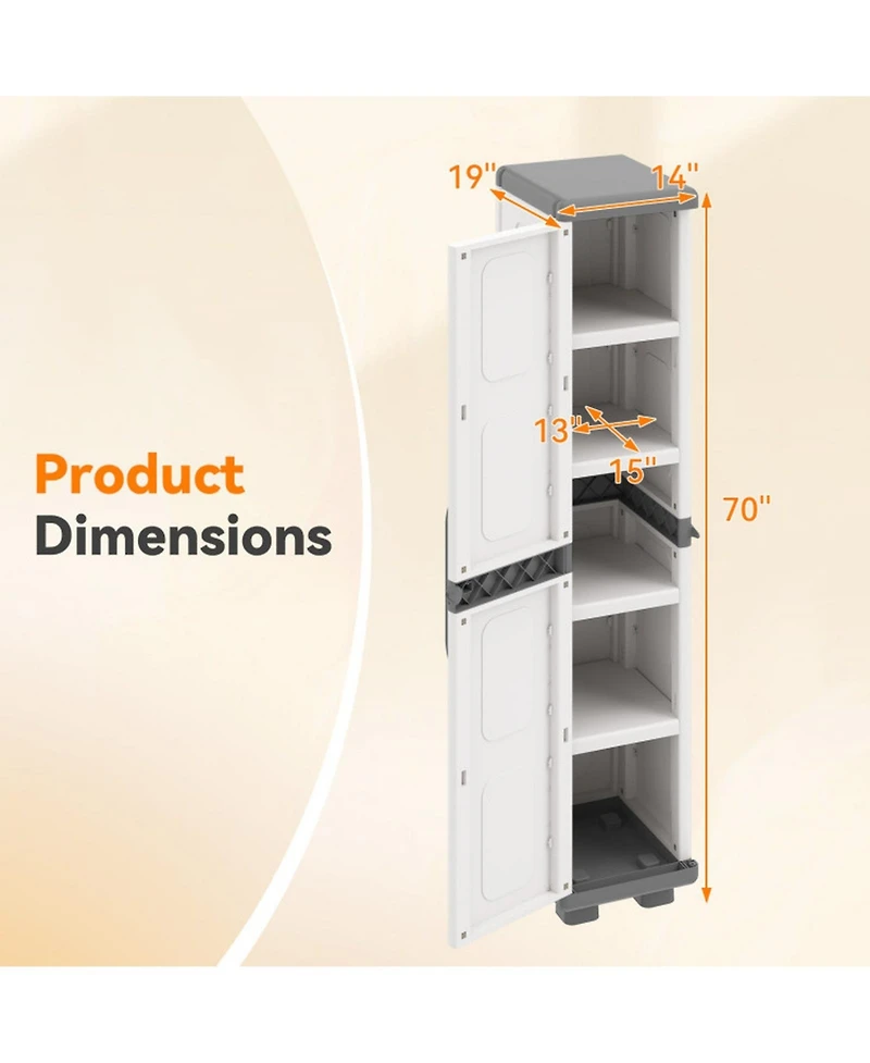 Sugift 70 Inch Plastic Kitchen Pantry Cabinet with 4 Adjustable Shelves and Single Door Slim Tall Storage