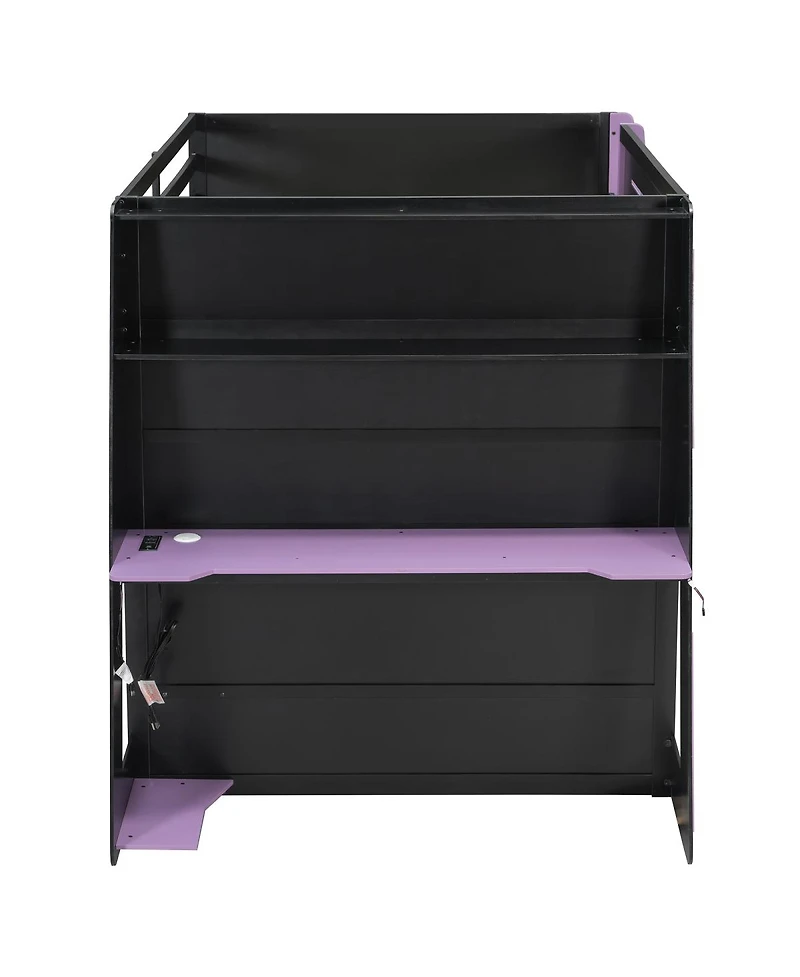 Streamdale Furniture Full Size Wood Loft Bed with Desk, Multi-storage Shelves and Rgb Light