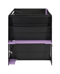 Streamdale Furniture Full Size Wood Loft Bed with Desk, Multi-storage Shelves and Rgb Light