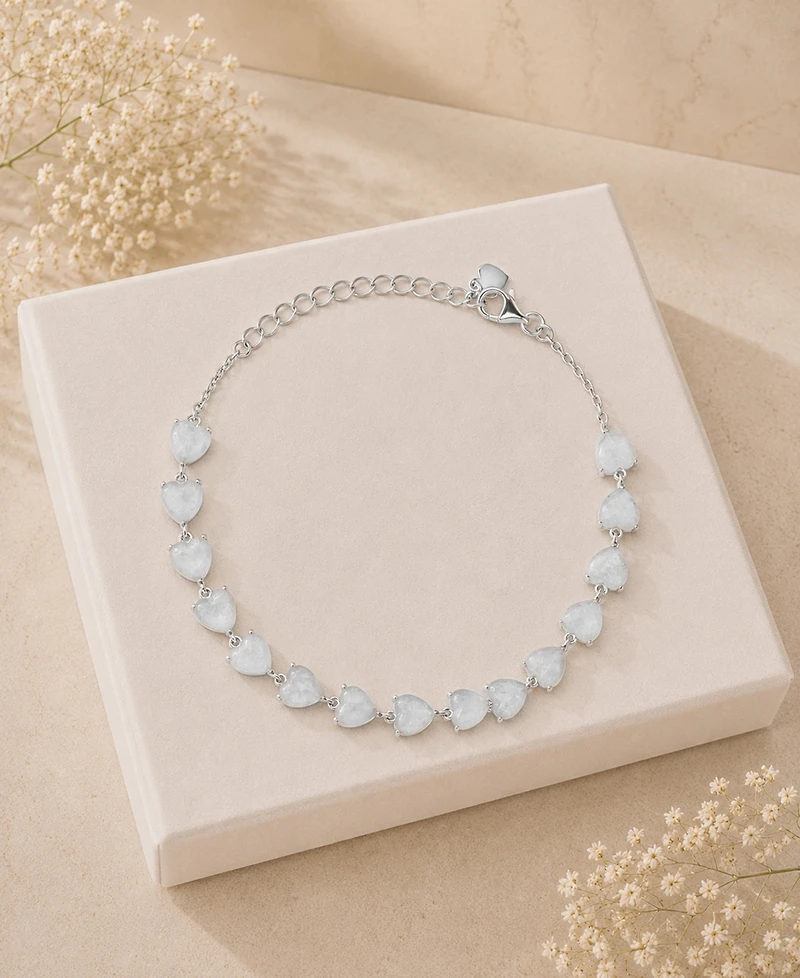 Macy's Rhodium Over Sterling Silver Moonstone Heart Frontal Bracelet
