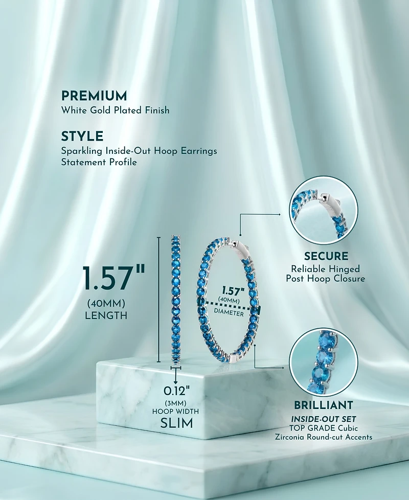 Rhodium Plated Cubic Zirconia Hoop Earrings