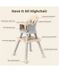 Kinder King 8-in-1 Baby High Chair Converts to Booster Seat and Kids Table Set with Removable Tray