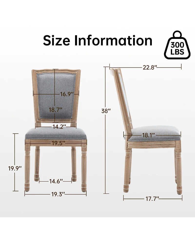 Streamdale Furniture Farmhouse Solid Wood Dining Chairs, Cushioned Linen Seat,Set of 2